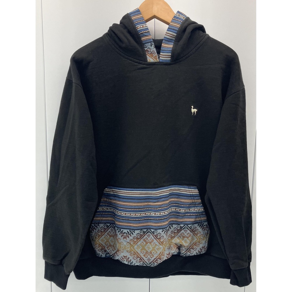 Illari Hoodie Mens Large Black Andean Pattern Kangaroo‎ Pocket Sweatshirt